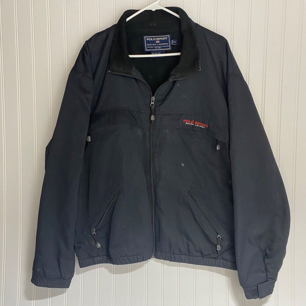 Vtg 90s POLO SPORT RALPH LAUREN Spellout Nylon Jacket Coat Black (Men's XL)